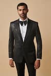 Shop_Philocaly_Blue Wool Silk Blend Floral Brocade Baccara Tuxedo _at_Aza_Fashions