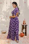 Shop_Redpine Designs_Purple Viscose Georgette Printed Floral V Neck Jumpsuit _at_Aza_Fashions