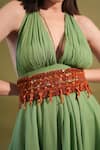 Shop_Nikita Mhaisalkar_Orange 3d Beads And Stone Embellished Belt_at_Aza_Fashions