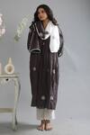 Shop_Khat_Brown Handloom Cotton Embroidery Handwoven Polka Pattern Kurta Set With Scarf _at_Aza_Fashions