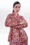 Shop_FUGA_Pink Mango Silk Printed Floral Notched Lapel Blazer And Pant Set _at_Aza_Fashions