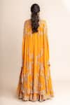 Shop_Nupur Kanoi_Orange Cape- Georgette Embroidery Border Triangle And Lehenga Set _at_Aza_Fashions