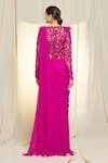 Shop_Vivek Patel_Fuchsia Georgette Embroidered 3d Resham Dori Wide Draped Saree Gown For Women_at_Aza_Fashions