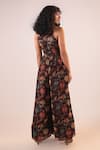 Shop_LABEL SHRISTI CHETANI_Brown Crepe Embellishment Beads V Neck Floral Pattern Jumpsuit _at_Aza_Fashions