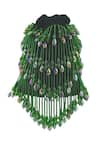 Shop_Aloha by PS_Green Crystal And Beads Tassels Krystle Velvet Mini Potli Bag _at_Aza_Fashions