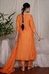 Shop_Pants and Pajamas_Orange Kurta Chikan And Pant Cotton Silk Embroidery Crayon & - Set Of 2 _at_Aza_Fashions