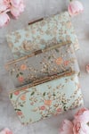 Shop_Amyra_Green Embroidery, Zari, Sequins Floral Creeper Thread Box Clutch_at_Aza_Fashions