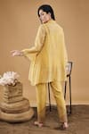 Shop_Soup by Sougat Paul_Yellow Handloom Cotton Hand Embroidered Collar Azra Kurta And Pant Set _at_Aza_Fashions