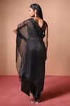 Shop_Soha by Harleen and Sona_Black Cape Organza Embroidered Cutdana Cape One Shoulder Sheer Palazzo Set _at_Aza_Fashions