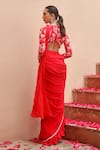 Shop_Dheeru Taneja_Red Georgette Gul Ruffle Pre-draped Saree With Printed Blouse  _at_Aza_Fashions