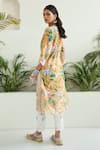 Shop_Sage Saga_Yellow Lawn Cotton Printed Floral Round Freesia Kurta Palazzo Set _at_Aza_Fashions