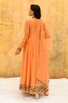 Shop_Label Niti Bothra_Peach Pure And Handwoven Banarasi Silk Floral Bloom Angarkha Anarkali Set_at_Aza_Fashions