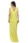 Shop_Seema Nanda_Yellow Organza, Chanderi Silk, Lining Cotton Mul Floral, Aruni Draped With _at_Aza_Fashions