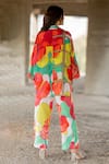 Shop_Pooja-Keyur_Multi Color Shirt Voil Silk Print Abstract Collared Neck With Pant _at_Aza_Fashions