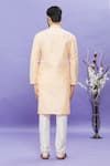 Shop_Arihant Rai Sinha_Peach Jacquard, Silk Embroidery Geometric Pattern Kurta _at_Aza_Fashions