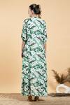 Shop_Divi By Sonal Khandelwal_Green Modal, Satin Round Neck Wild Apple Print Cape And Dress Set _at_Aza_Fashions
