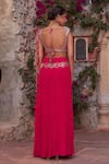 Shop_Nidhika Shekhar_Fuchsia Silk Embroidery Sequins Sweetheart Utsav Pre-draped Saree With Blouse _at_Aza_Fashions