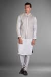 Shop_More Mischief_Grey Silk Linen Embroidery Bundi And Kurta Set  _at_Aza_Fashions