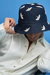 Shop_Siddhant Agrawal Label_Blue Embroidered Crane Bucket Hat _at_Aza_Fashions