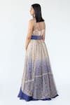 Shop_Nikita Vishakha_Blue Organza Printed Persian Carpet Gown Sweetheart Neck Ombre Dyed With Cape _at_Aza_Fashions