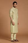 Shop_Rar Studio_Green Chanderi Handloom (50%silk X 50%cotton) Organza Stripe Kurta Set  _at_Aza_Fashions