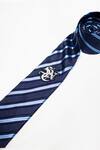 Shop_S&N By Shantnu Nikhil_Blue Silk Crest And Striped Pattern Tie_at_Aza_Fashions