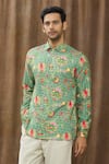 Buy_Siddhartha Bansal_Green Cotton Satin Floral Print Shirt_at_Aza_Fashions