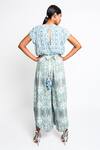 Shop_Anmol Kakad_Blue Georgette V-neck Geometric And Mosaic Pattern Jumpsuit_at_Aza_Fashions