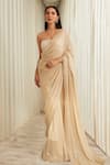 Shop_Sawan Gandhi_Beige Georgette Embroidered Sequins Saree With Blouse For Women_at_Aza_Fashions