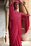 Ridhi Mehra_Pink Saree Georgette Embroidery Ibaraat Flower Fringe Cape Set  _Online_at_Aza_Fashions