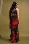 Shop_Nikita Mhaisalkar_Red Pure Chiffon Stroke Print Saree And Blouse Set_at_Aza_Fashions