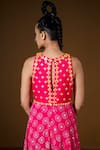 Shop_Pooja Rajgarhia Gupta_Fuchsia Summer Silk Printed Geometric Keyhole Aalta Flower Jumpsuit _at_Aza_Fashions