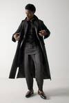 Shop_Jatin Malik_Black Modal, Rayon Embroidery Farisha Long Overcoat _at_Aza_Fashions