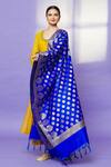 Shop Naintara Bajaj Blue Chanderi Silk Floral Pattern Dupatta at Aza Fashions Shop_Naintara Bajaj_Blue Chanderi Silk Floral Pattern Dupatta _at_Aza_Fashions