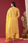 Shop_Abbaran_Yellow Kurta And Palazzo Cotton Cambric Printed Block Notched Set _at_Aza_Fashions