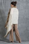 Shop_Dusala_Off White Handwoven Cashmere Fine Wool Lotus Design Swarovski Work Stole _at_Aza_Fashions