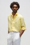 Shop_Terra Luna_Yellow 100% Linen Spread Collar Solid Shirt _at_Aza_Fashions