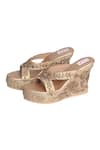 Shop_Fuchsia_Gold Zari, Pearls Nargis Floral Embroidered Wedges And Clutch Set _at_Aza_Fashions