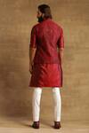 Shop_Raghavendra Rathore Jodhpur_Maroon Raw Silk Embroidered Geometric Pattern Bandhgala Waistcoat _at_Aza_Fashions