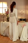 Shop_Nehha Nhata_Off White Silk Embroidered Cord Jacket Lapel And Draped Pant Set _at_Aza_Fashions