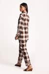 Shop_Kritika Murarka_Beige Cotton Wool Blend Plaid Pattern Embroidered Blazer Pant Set  _at_Aza_Fashions