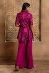 Shop_OMANA BY RANJANA BOTHRA_Magenta Peplum - Organza Embroidery Thread Jacket Collin Dori Gharara Set _at_Aza_Fashions