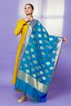 Shop Naintara Bajaj Blue Brocade Embroidery Floral Pattern Fringe Hem Dupatta at Aza Fashions Shop_Naintara Bajaj_Blue Brocade Embroidery Floral Pattern Fringe Hem Dupatta _at_Aza_Fashions