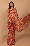 Shop_Varun Bahl_Red Organza And Embroidery Floral Pattern Saree With Blouse For Women_at_Aza_Fashions