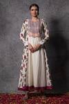 Shop_Shachi Sood_White Anarkali And Pant Dupion Silk, Dupatta Organza Floral Round Print Set _at_Aza_Fashions
