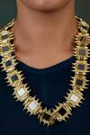 Shop_House Of Tuhina_Gold Plated Mirror Studded Fort Long Necklace _at_Aza_Fashions