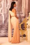 Shop_Gauri Dhawan_Beige Knit Shimmer Asymmetric Erato Pre-draped Saree And Pre-stitched Blouse Set _at_Aza_Fashions