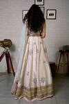 Shop_Priti Sahni_Ivory Silk, Tulle Pearls, Sequins V-neck Raw Floral Embroidered Lehenga Set _at_Aza_Fashions