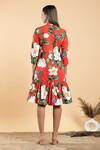 Shop_Divi By Sonal Khandelwal_Red Cotton Collared Wild Rose Print Shirt Dress _at_Aza_Fashions