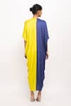 Shop_Neora By Nehal Chopra_Blue Bemberg Modal Silk Solid Plunge V Neck Color Blocked Cape  _at_Aza_Fashions